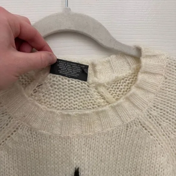 Wooden Ships Camouflage Star Icon Sweater Size Medium Large Cream Mohair Wool - Picture 5 of 6